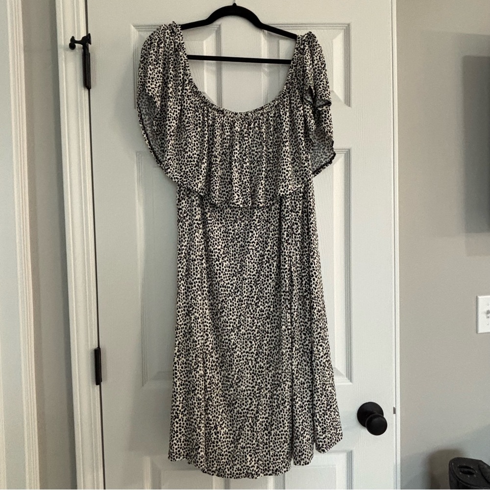 Lane Bryant Black and White Ruffled Smocked Mini Dress